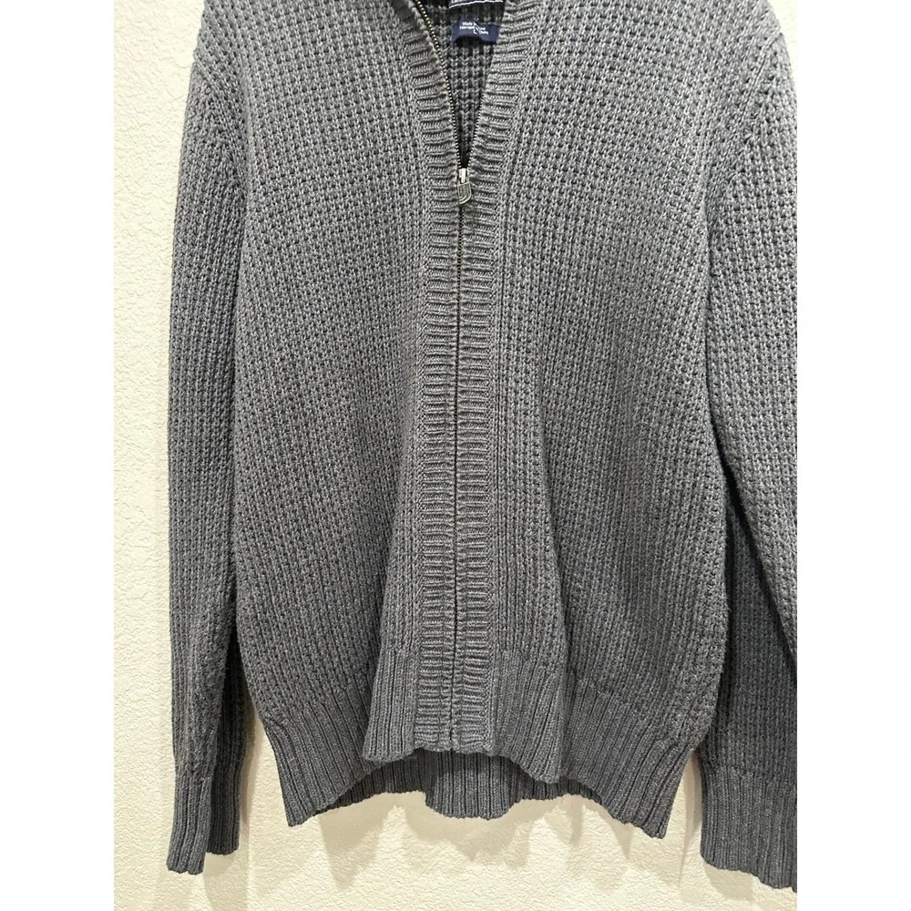 The North Face Mens Grey Full Zip Cotton Waffle Knit Mock Neck Sweater Large